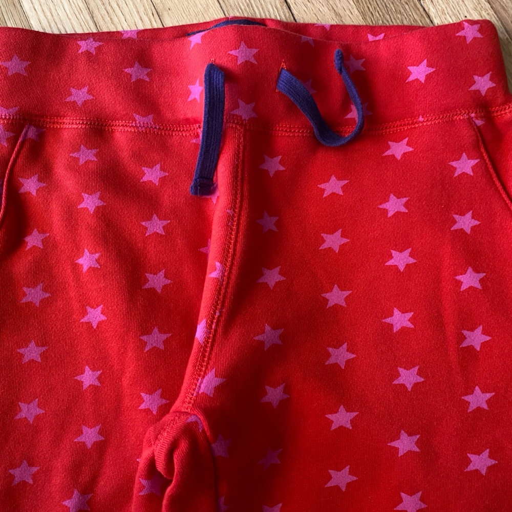 New Mini Boden Stars Red Sweatpants Printed Joggers Ribbed Waist Size 10-11 Yrs